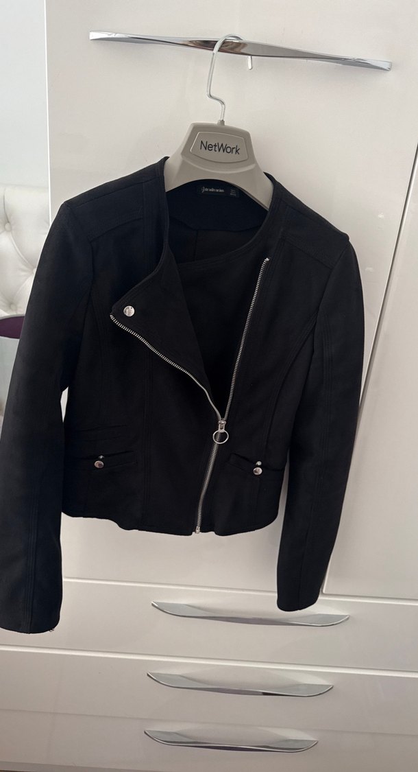 Kadın Siyah Süet Biker Ceket - Görsel 2