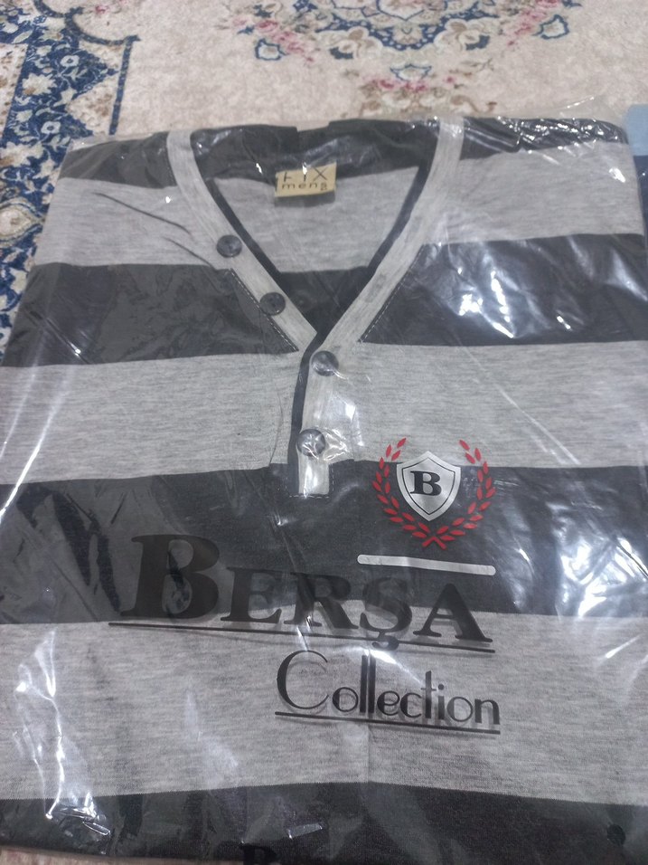 Erkek Gri Çizgili Düğmeli Polo Tişört - Görsel 2