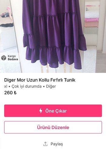 Mor Uzun Kollu Firfirli Tunik