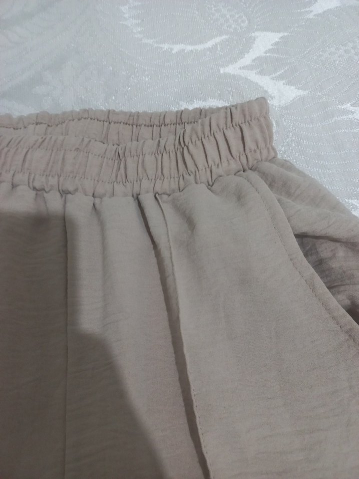 Bej Kadın Keten Bol Kesim Pantolon - Görsel 3