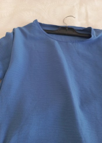 Mavi Uzun Kollu Salaş Keten Tunik - Görsel 3