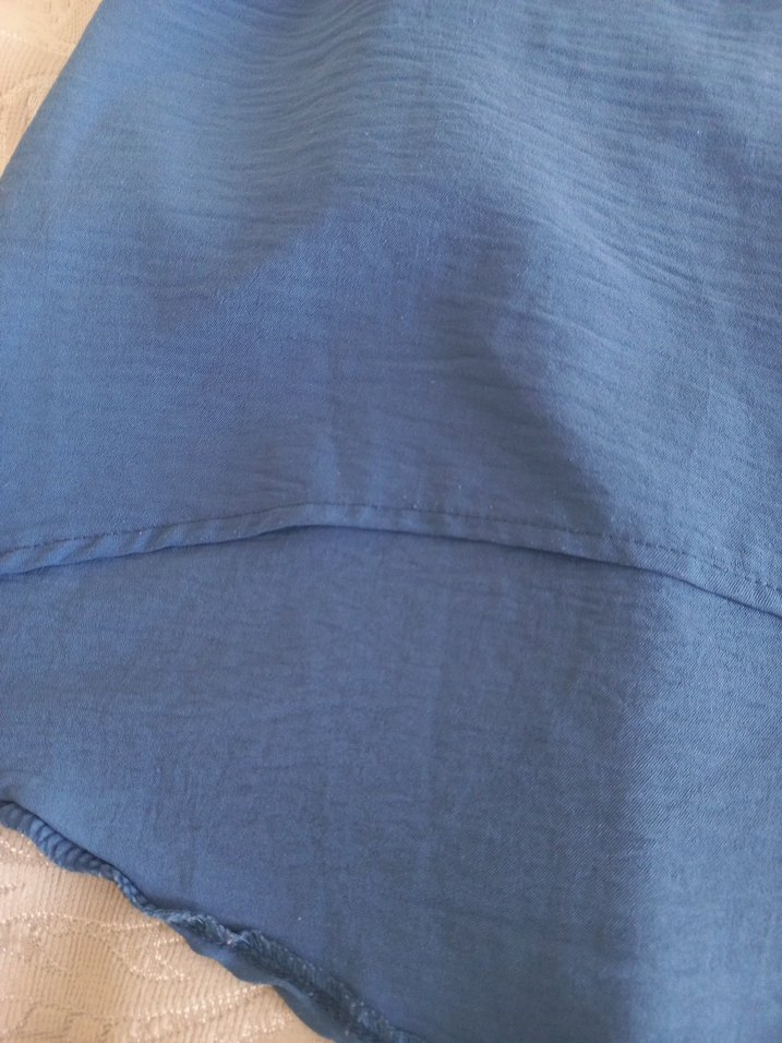 Mavi Uzun Kollu Salaş Keten Tunik - Görsel 4