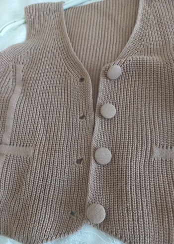 Bej Örgü Kolsuz Mini Yelek - Görsel 2