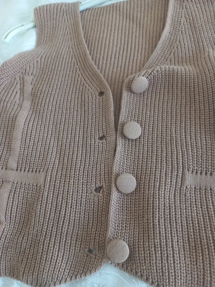 Bej Örgü Kolsuz Mini Yelek - Görsel 2