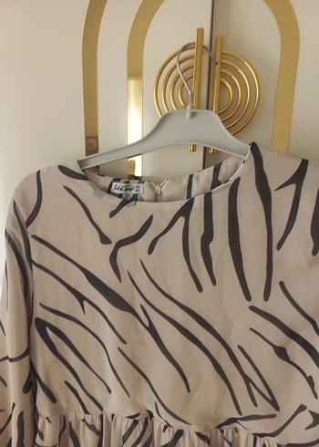 xl Beden Bej Zebra Desenli Hamile Mini Tunik