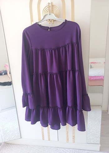 Diger Mor Uzun Kollu Fırfırlı Tunik