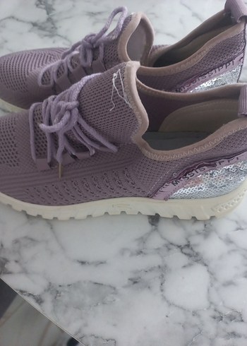 Mor Yılan Desenli Payetli Dolgu Topuk Spor Ayakkabı - Görsel 4