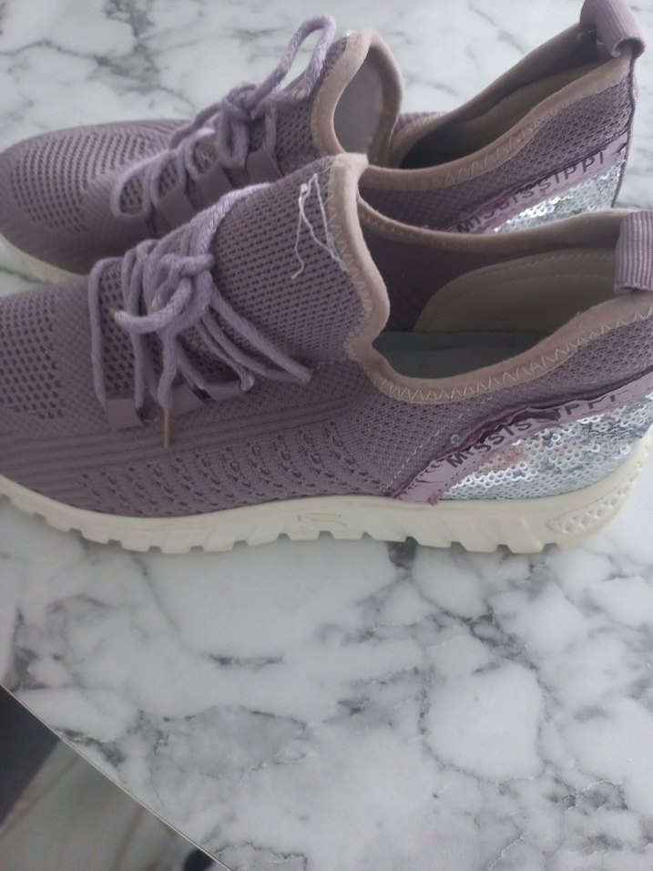 Mor Yılan Desenli Payetli Dolgu Topuk Spor Ayakkabı - Görsel 4