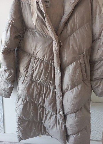 44 Beden Bej Uzun Oversize Kadın Kışlık Mont
