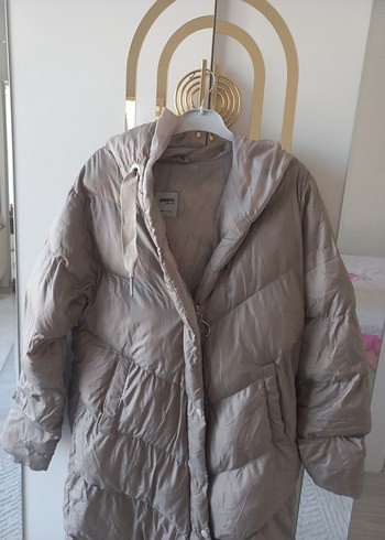 44 Beden ten rengi Renk Bej Uzun Oversize Kadın Kışlık Mont