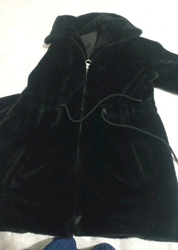 Siyah Kadın Kürklü Midi Ceket - Görsel 3