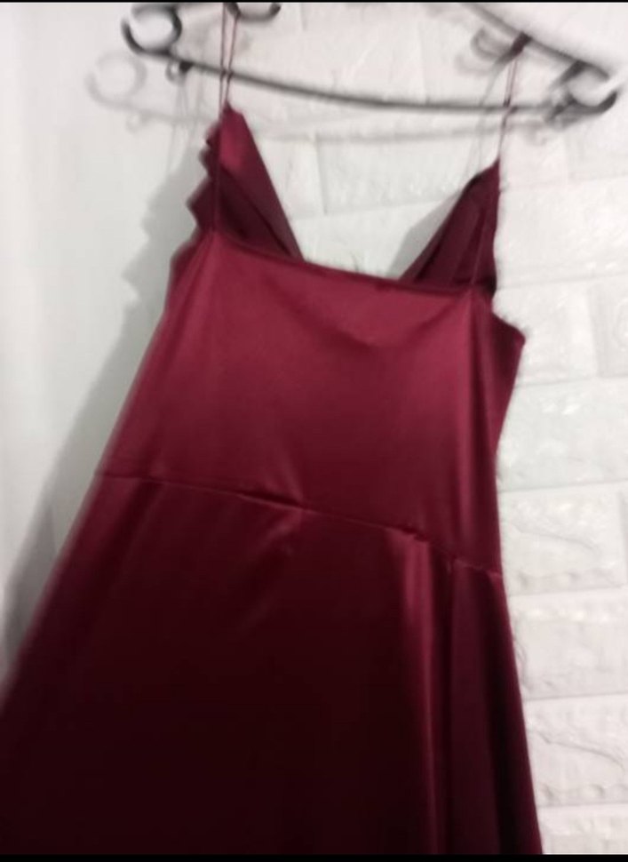 Bordo Drapeli Uzun Abiye Elbise - Görsel 4