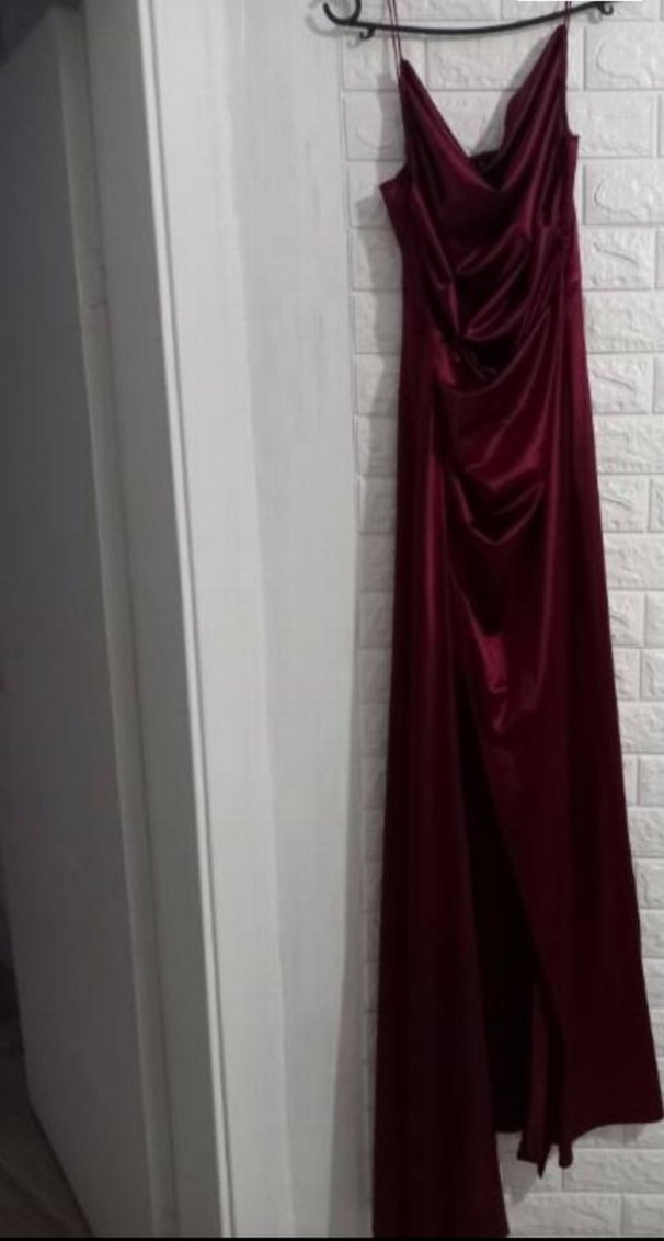Bordo Drapeli Uzun Abiye Elbise - Görsel 3