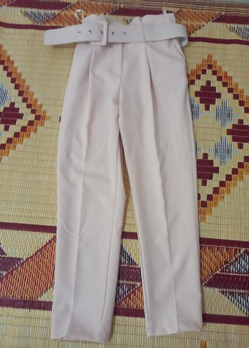 Kadın toz pembe Kemerli Kumaş Pantolon
