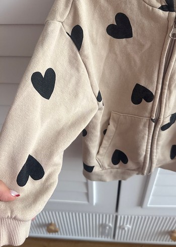24-36 Ay Beden H&M Kız Çocuk Bej Kapüşonlu Fermuarlı Sweatshirt