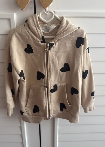 H&M Kız Çocuk Bej Kapüşonlu Fermuarlı Sweatshirt