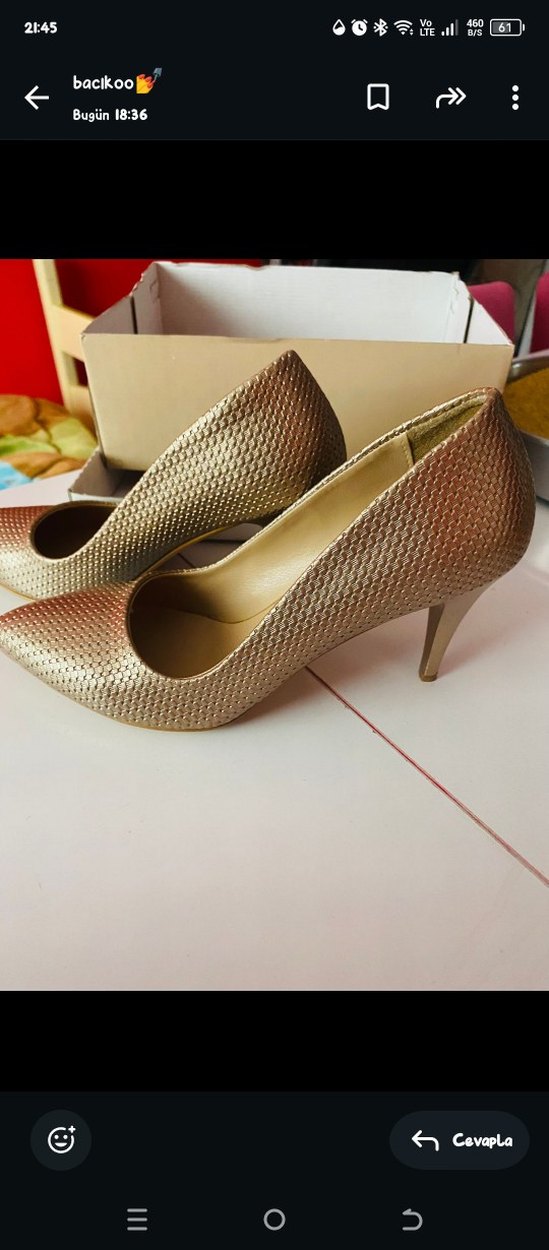 Bej Parlak Yılan Desenli Stiletto - Görsel 2