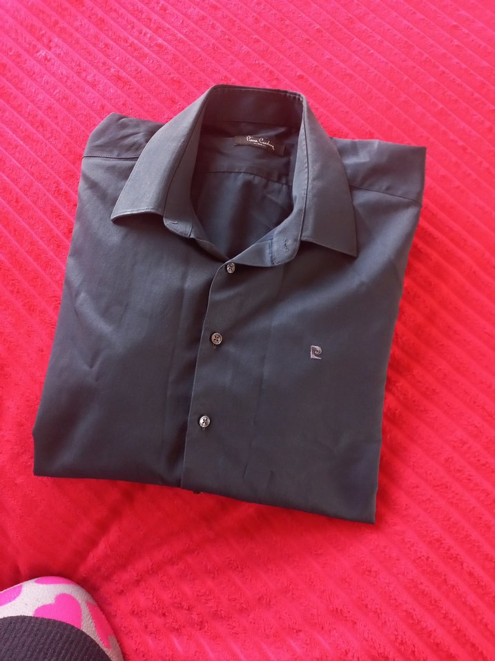 Düğmeli Parlak Lacivert gömlek - Görsel 2