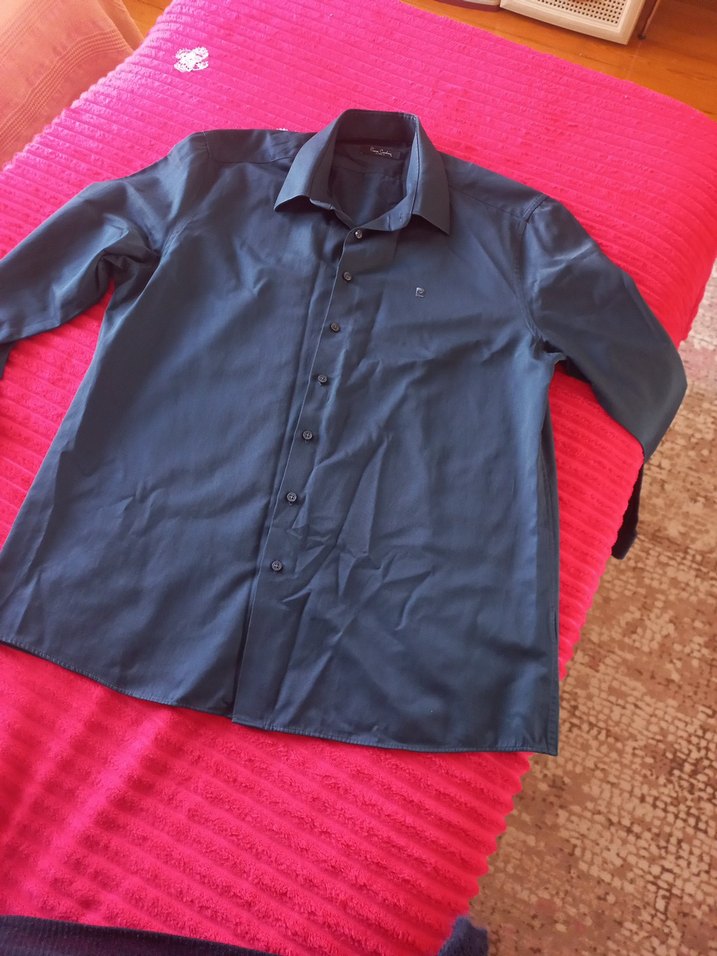 Düğmeli Parlak Lacivert gömlek - Görsel 3