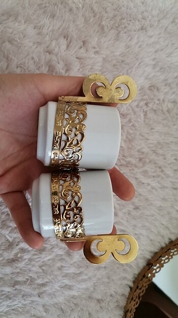 Fincan 2li set* Kahve yani su bardağı * Aynalı gold tepsi - Görsel 7
