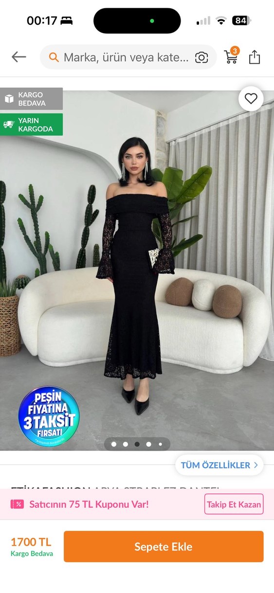 Straplez Dantel Balık Elbise - Görsel 3