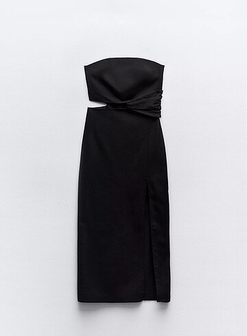 ZARA STRAPLEZ KETEN MİDİ ELBİSE