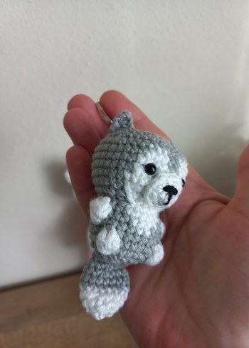 Gri Örgü Kurt Anahtarlık - Görsel 2