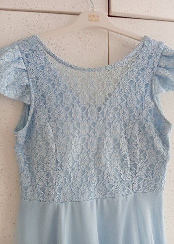 Mavi Uzun Dantel Detaylı Kadın Elbise - Görsel 2