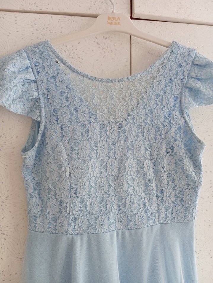 Mavi Uzun Dantel Detaylı Kadın Elbise - Görsel 2