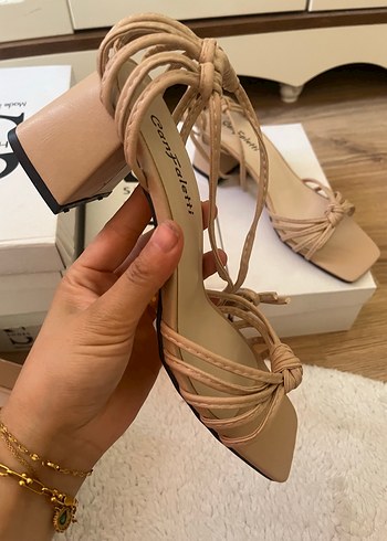 40 Beden Bej Bohem Stiletto Topuklu Kadın Sandalet