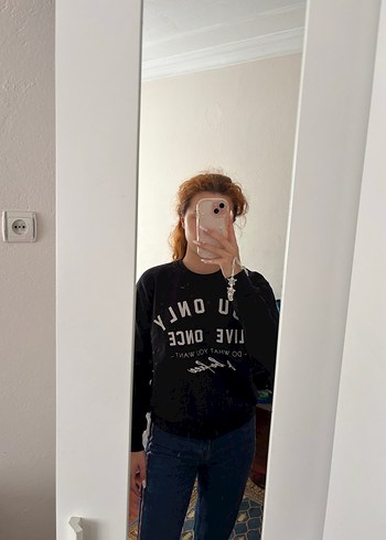 Siyah Baskılı Kadın Sweatshirt