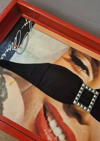 38 Beden siyah Renk Siyah Deri Tokalı Vintage Kadın bikini üstü