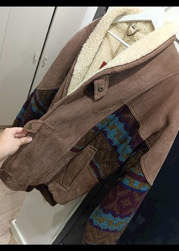 Kahverengi Kürklü Vintage Aztek Mont - Görsel 3