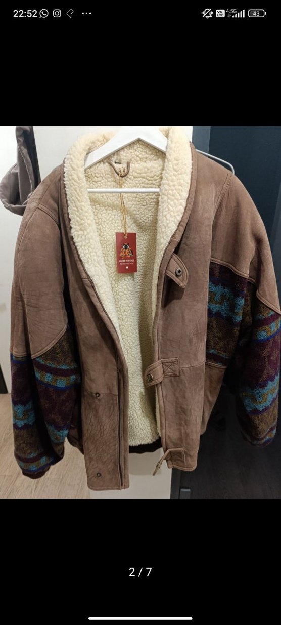 Kahverengi Kürklü Vintage Aztek Mont - Görsel 2