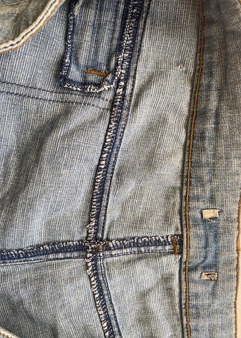 44 Beden Düğmeli Gri-Mavi Midi Kadın Denim Şort düşük bel