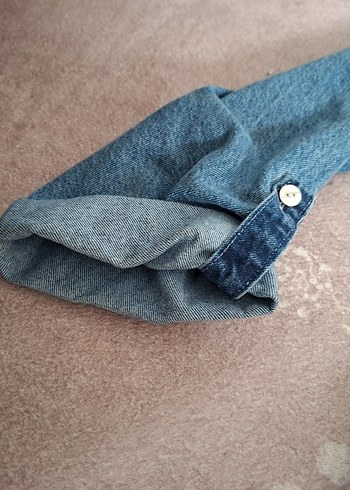 l Beden Mavi Fermuarlı Kadın Denim Ceket
