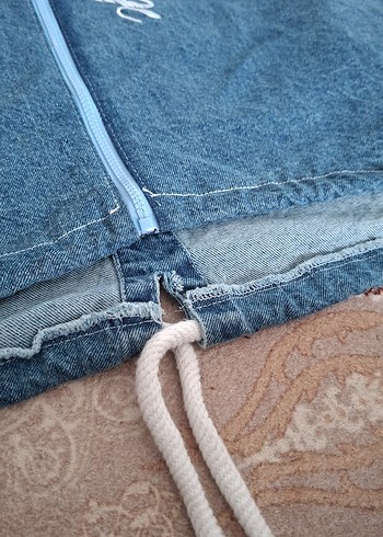 Diğer Mavi Fermuarlı Kadın Denim Ceket