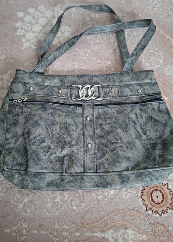 Gri Yılan Desenli Denim Kadın Çanta