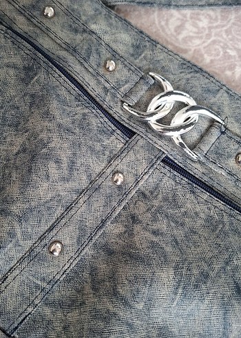 Beden Gri Yılan Desenli Denim Kadın Çanta