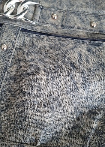 Beden gri Renk Gri Yılan Desenli Denim Kadın Çanta
