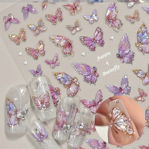 Nail Art Sticker Pembe Kelebek