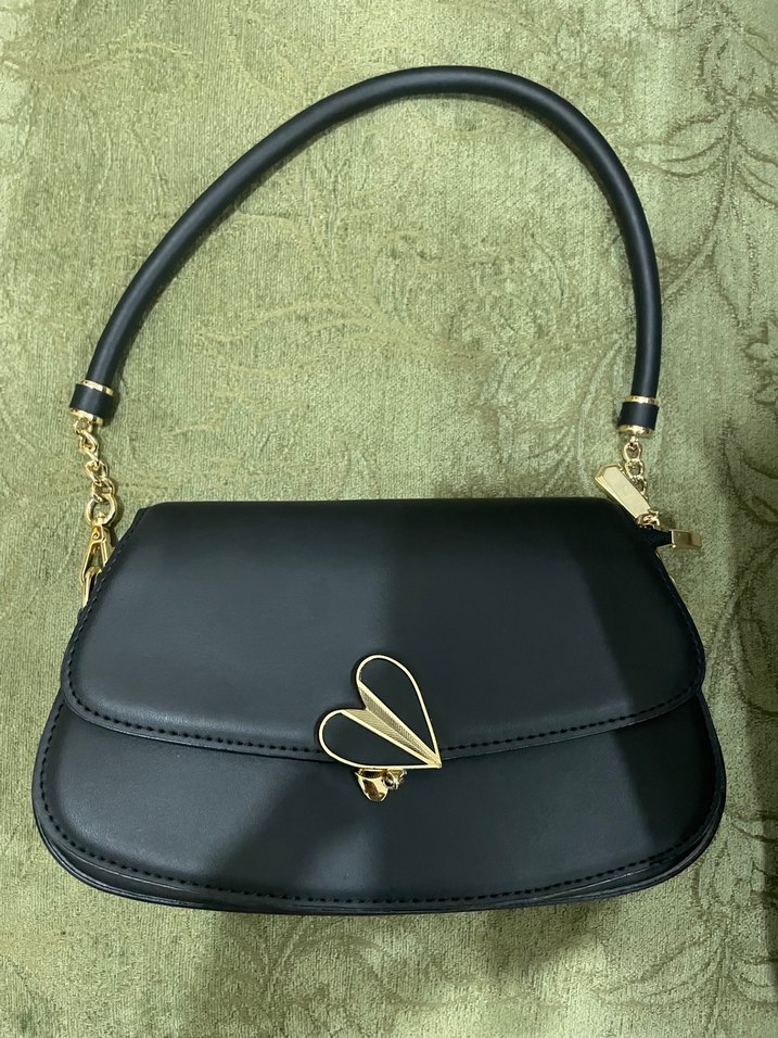 Siyah Deri Tokalı Kadın Omuz Çantası - Görsel 5