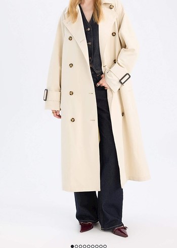 Bej Kadın Uzun Kemerli Trençkot - Görsel 5