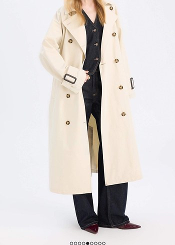 Bej Kadın Uzun Kemerli Trençkot - Görsel 3