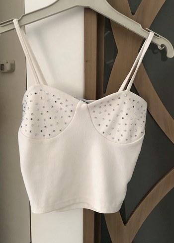 Beyaz Pul İşlemeli Mini Bustiyer