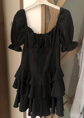 Siyah Fırfırlı Mini Gotik Elbise