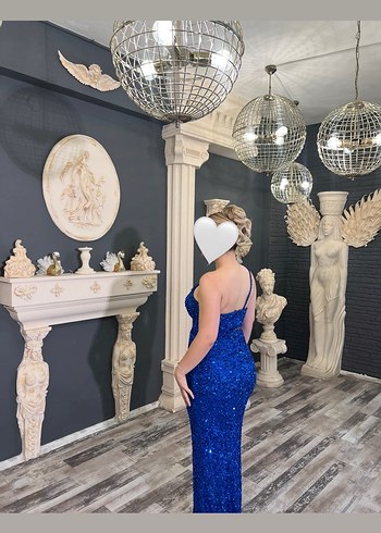 Mavi Payetli Uzun Abiye Elbise - Görsel 3