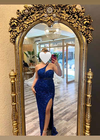 Mavi Payetli Uzun Abiye Elbise - Görsel 2