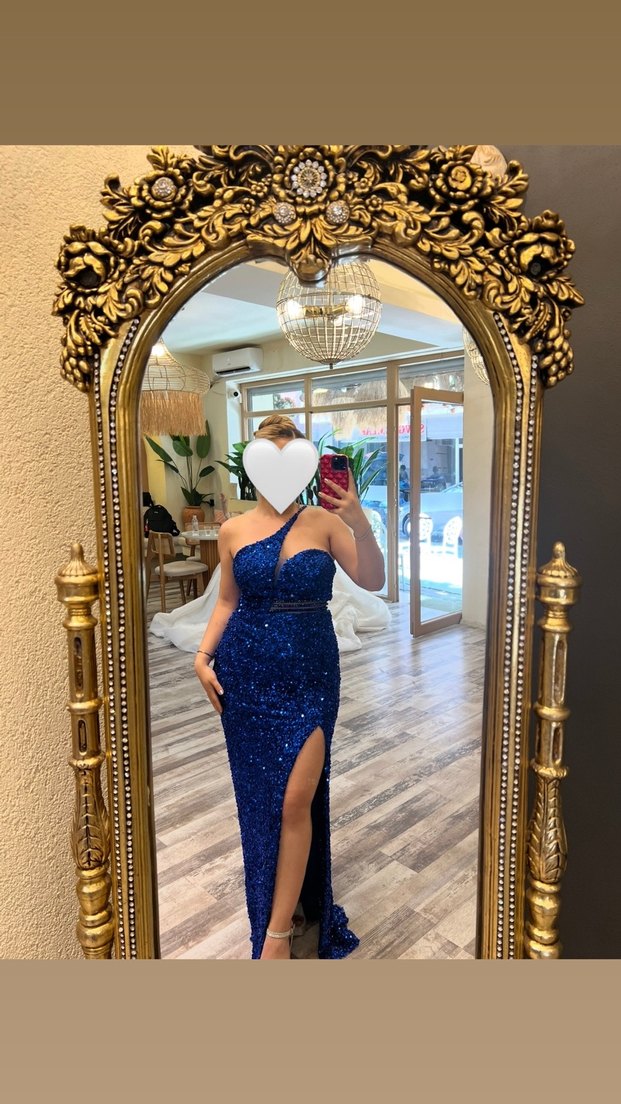 Mavi Payetli Uzun Abiye Elbise - Görsel 2