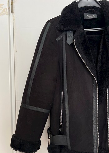 PULL&BEAR Siyah Süet Kürklü Biker Ceket - Görsel 2